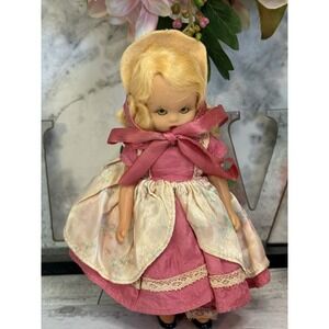 Vintage Nancy Ann Storybook Doll Blonde Pink Dress Blue Sleep Eye 6.5" Stands